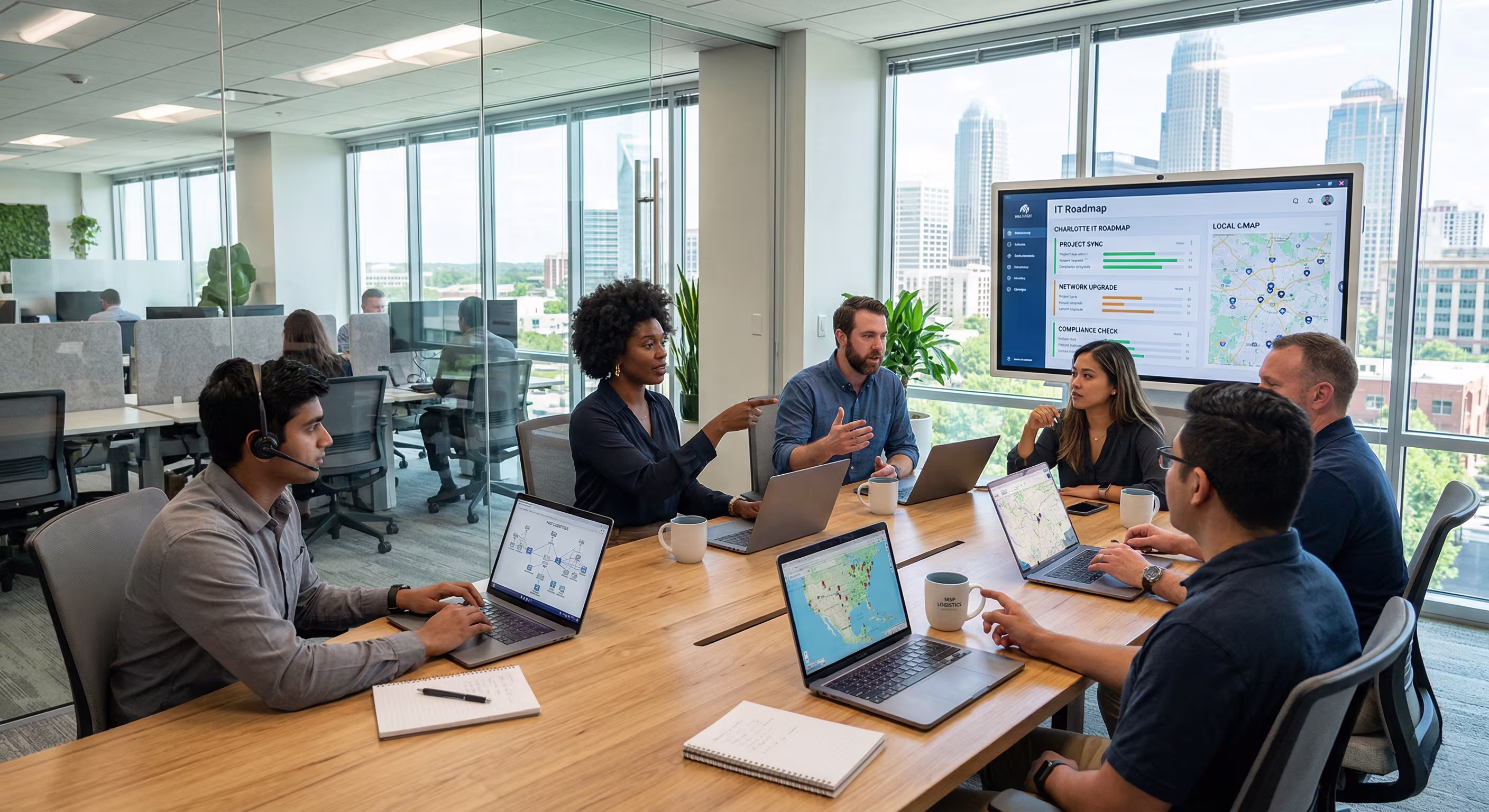 Diverse outsourced IT department collaborating