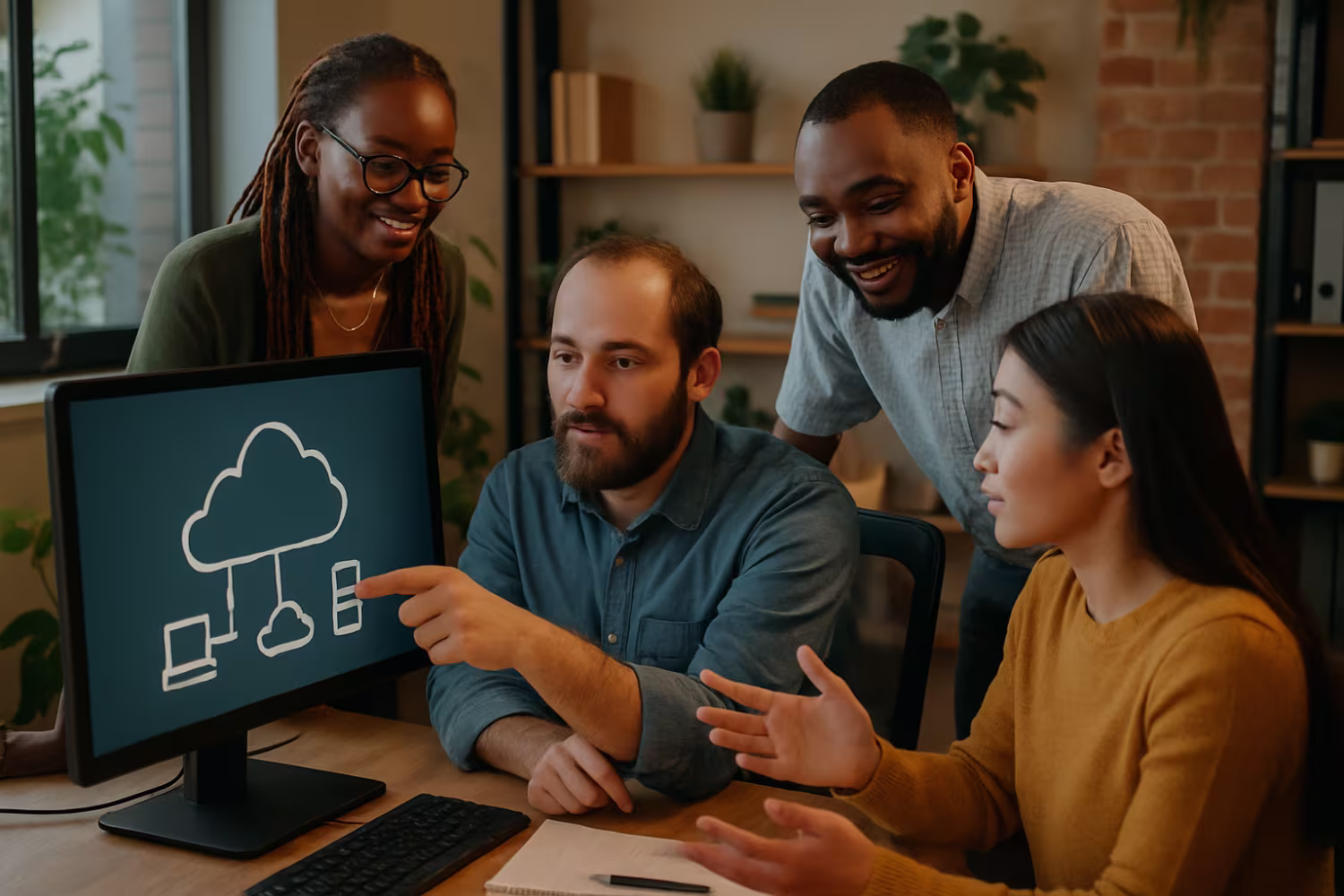 Diverse team discussing multi-cloud management