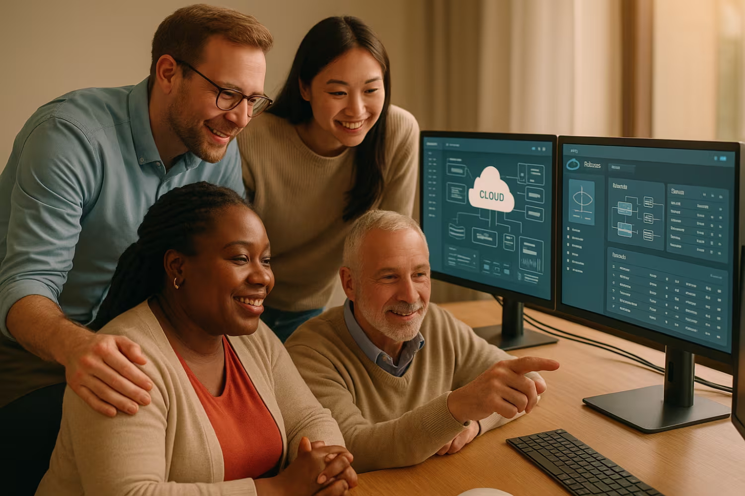 Diverse team using multi-cloud management platform