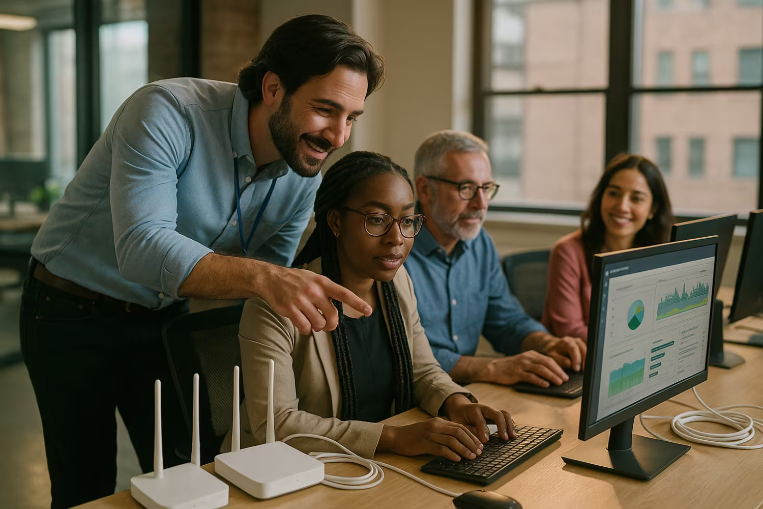 IT professional explaining wireless network design