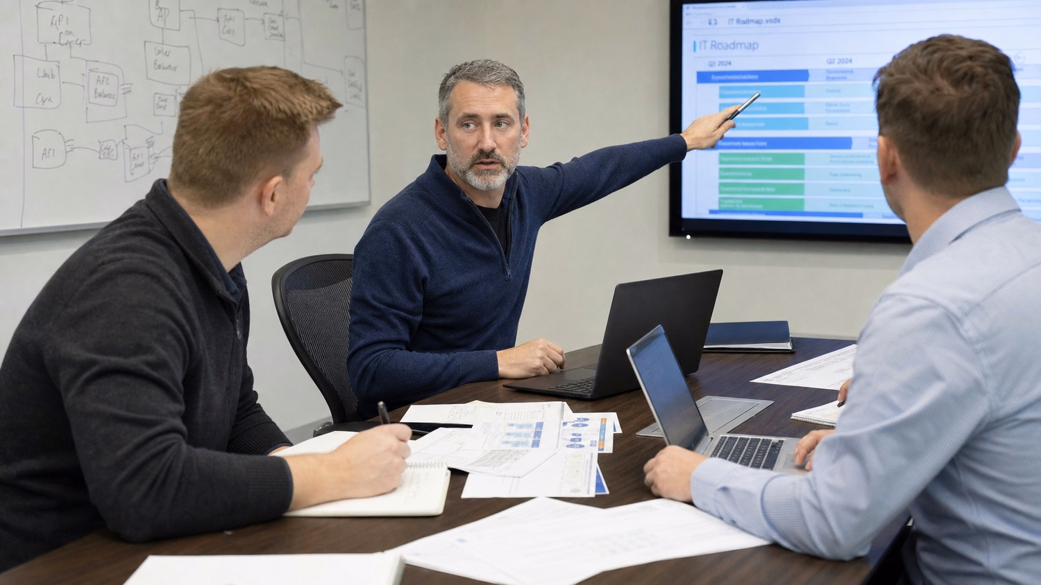 MEETING TABLE An IT professional  two to four people seated around a meeting
