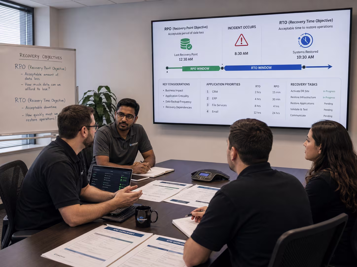 Diverse team discussing RPO, RTO