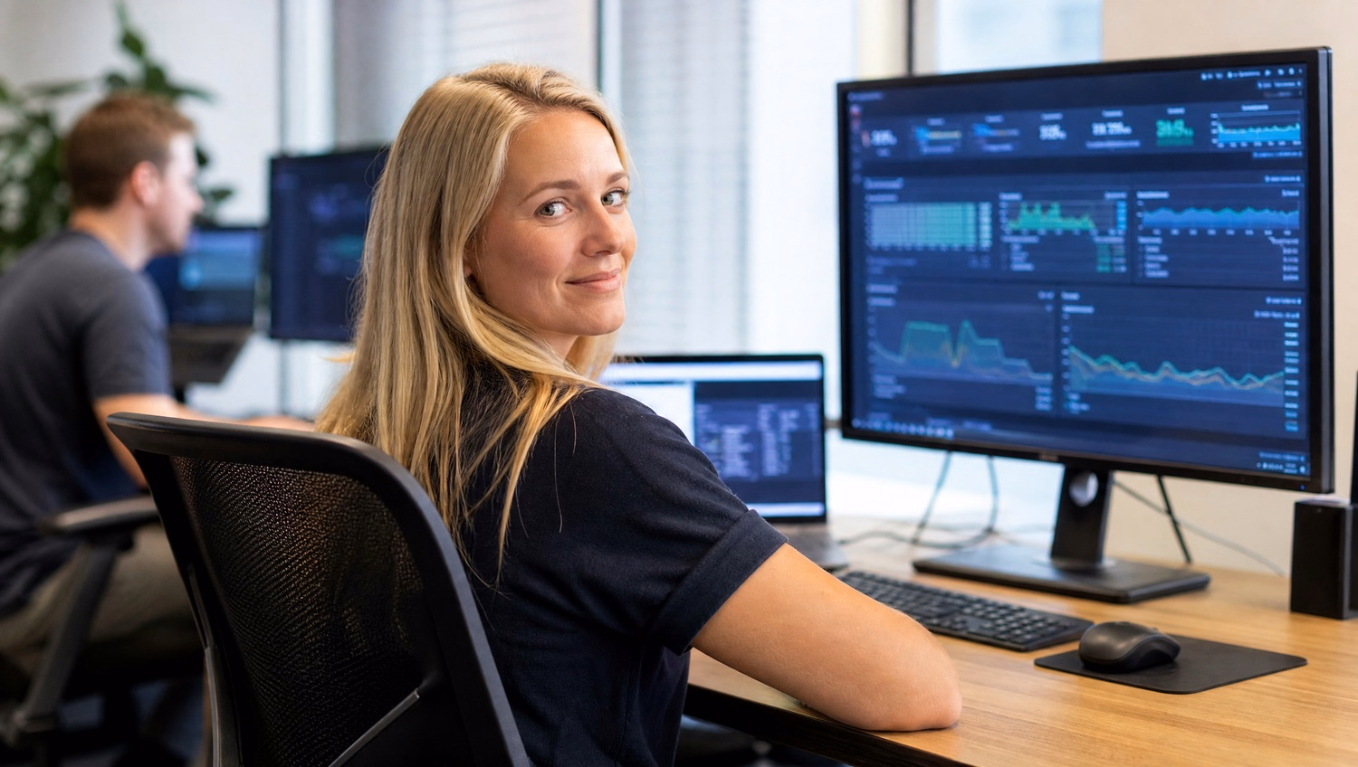 IT support specialist glances at server dashboard