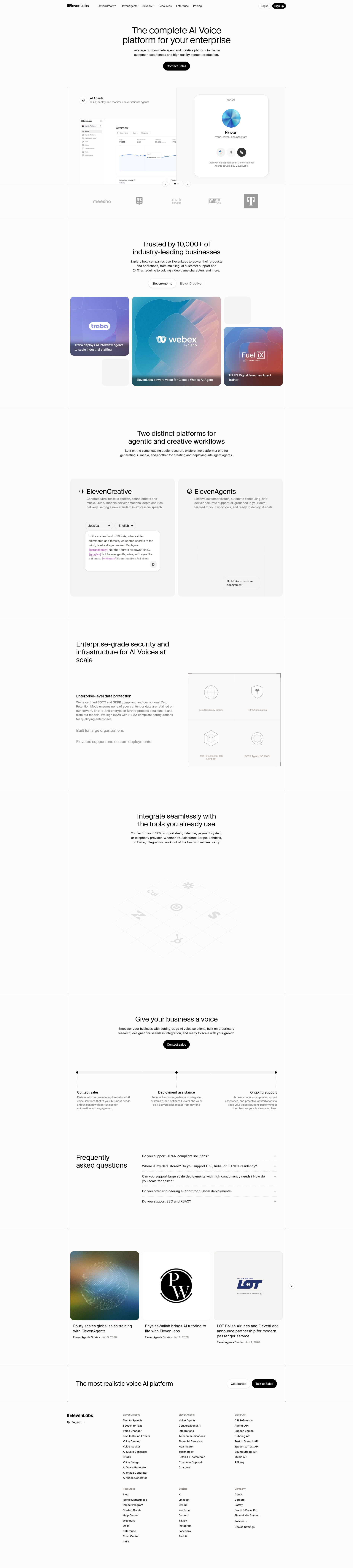 ElevenLabs Enterprise Landing Page ElevenLabs Enterprise