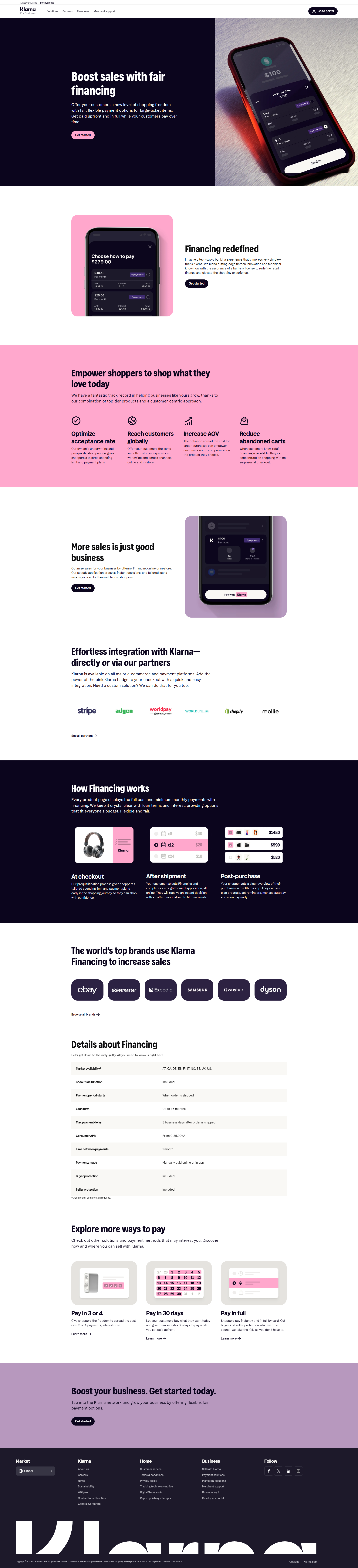 Klarna for Business - Financing Landing Page Klarna for Business - Financing