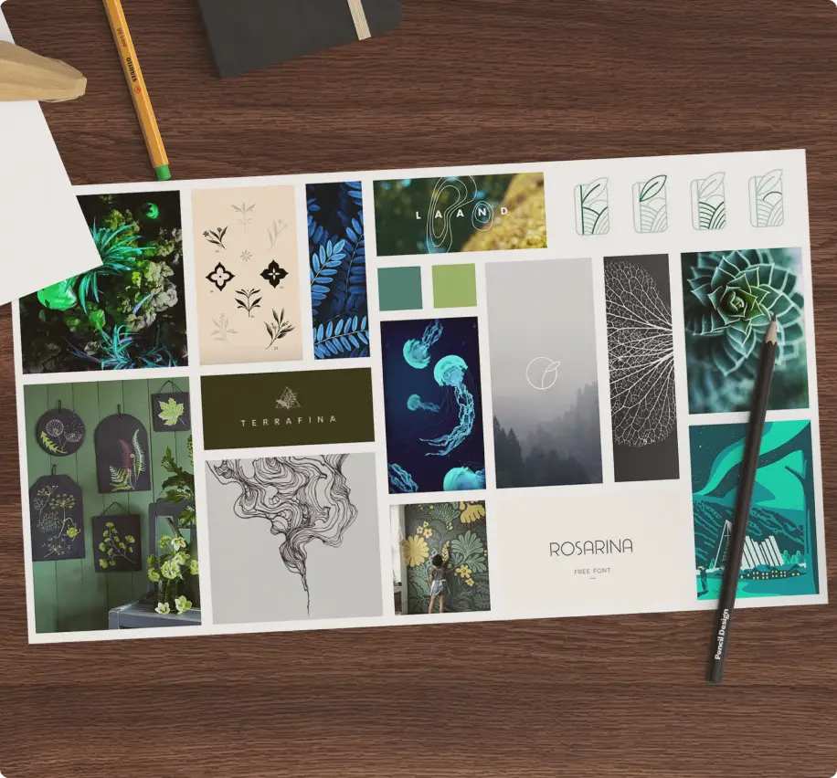 Exemple de moodboard pour une identité visuelle cohérente et partir sur de bonnes bases pour créer un logo