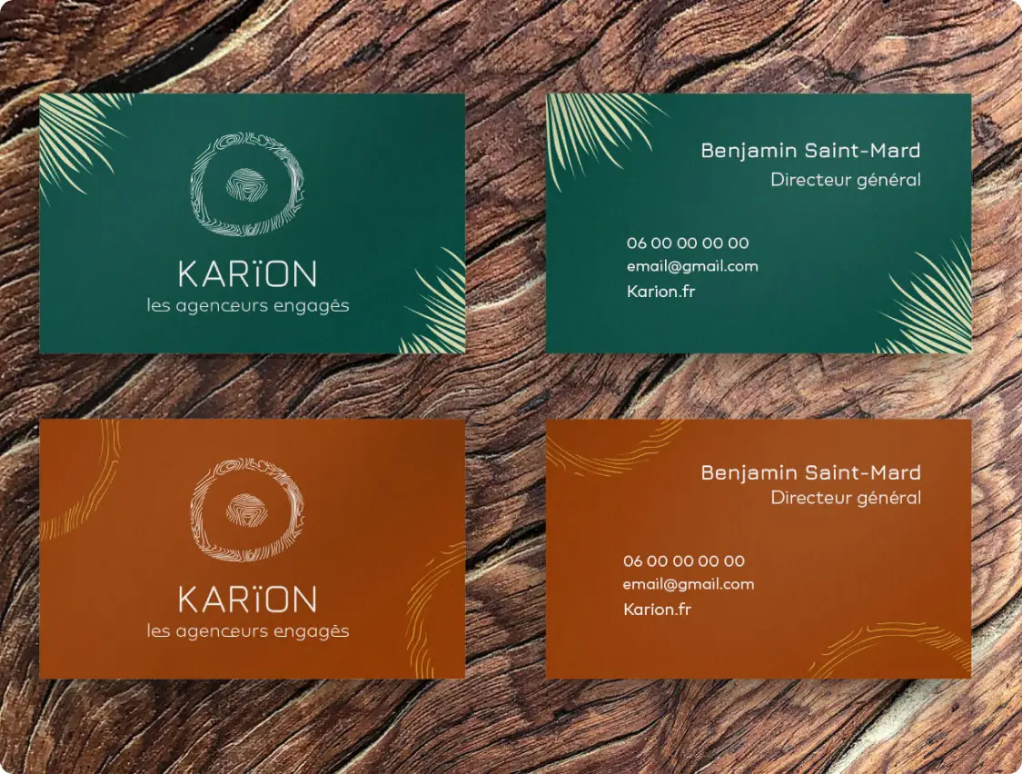Création d'une identité visuelle complète pour Karïon, un groupe d'agenceurs éco-responsables