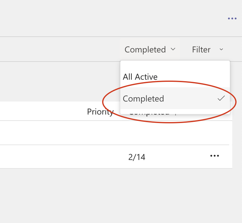 "Completed" chosen in the dropdown menu