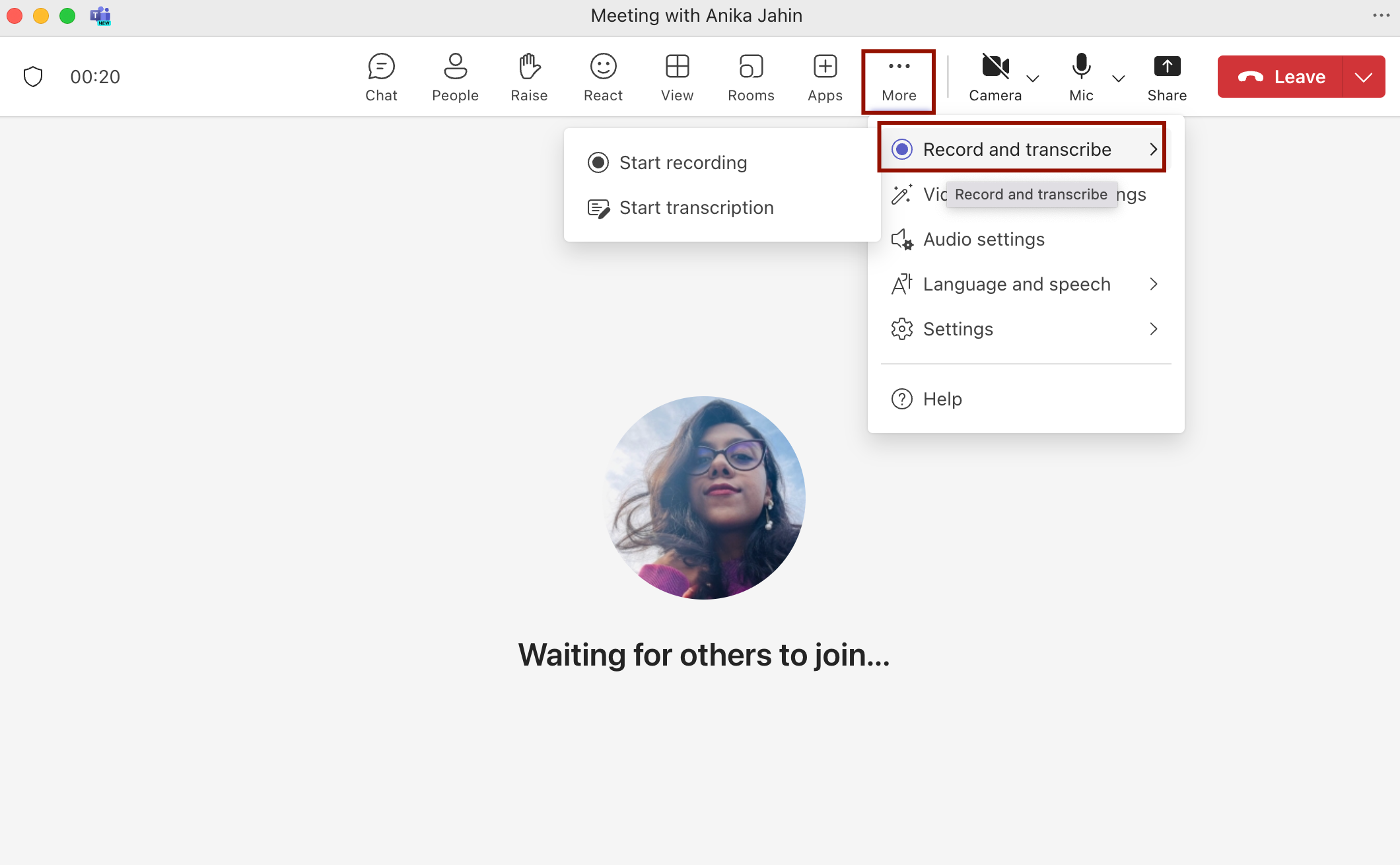 Start Meeting Recording Using Microsoft Teams