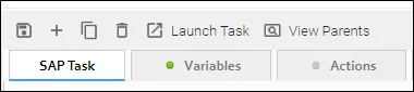 Screenshot highlighting key variables in Universal_ABAP_Script, such as program/report name, SAP user, language, and variant, alongside the SAP task launch button in UAC.