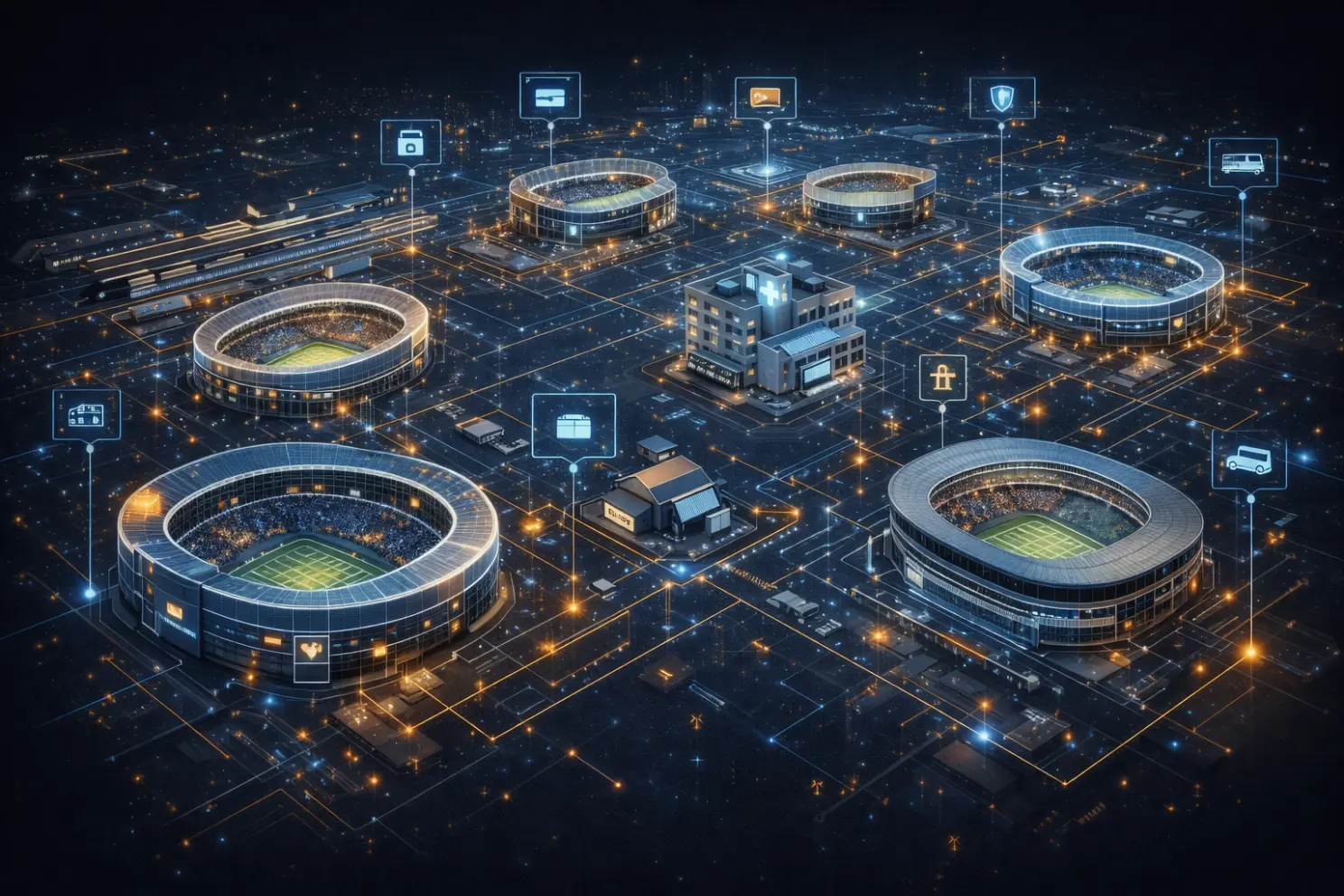 Multi-venue tournament operations connecting stadium operations and venue operations across multiple stadiums