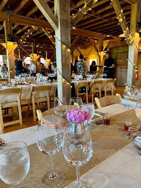 Table settings for a private dining event in our barn.