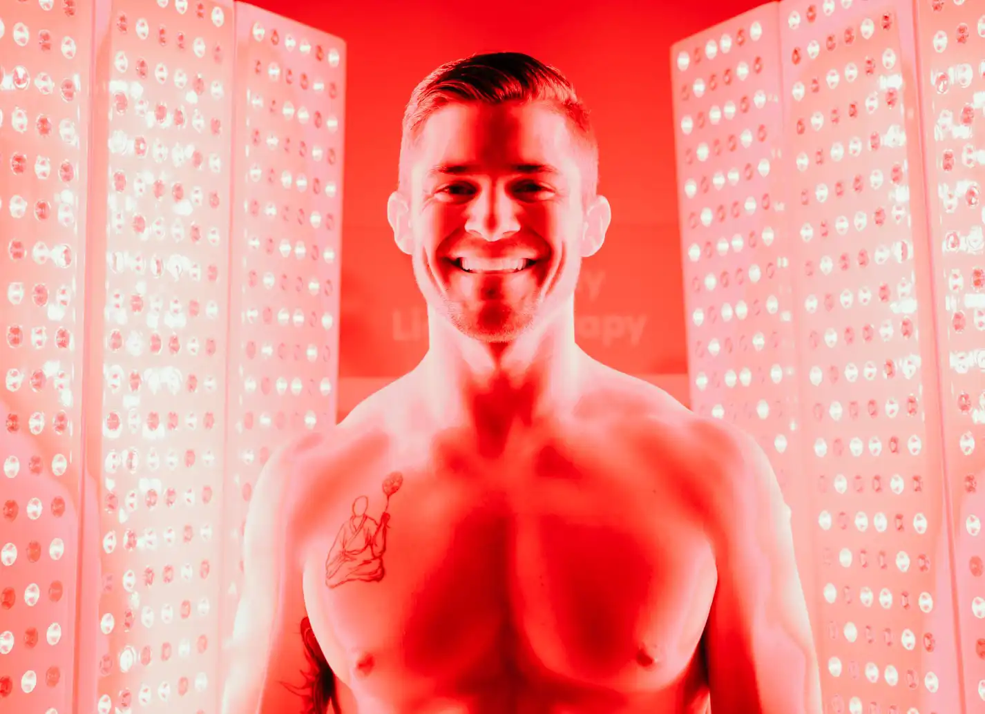 Man doing red light therapy treatment.