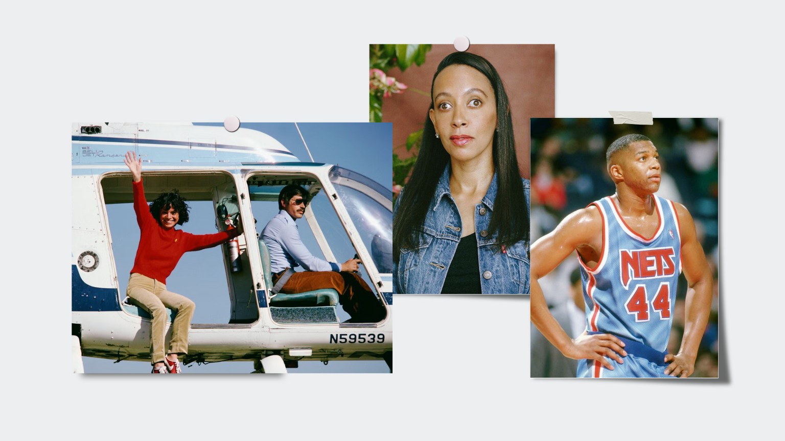 A collage of three portraits featuring Deaf changemakers: Kitty O'Neil waves from a helicopter in her red sweater; Haben Girma poses in front of greenery; and Derrick Coleman stands in his basketball uniform on the court, representing Deaf excellence in sports and leadership.