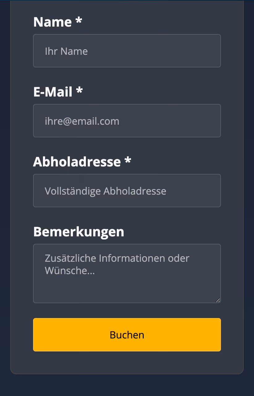 Buchungs-Ausschnitt für individueller Preisrechner-App mit App Gen von Webflow