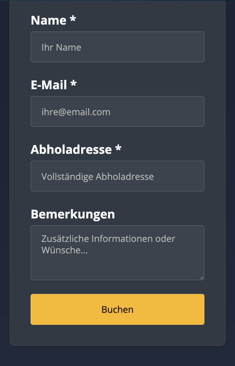 Buchungs-Ausschnitt für individueller Preisrechner-App mit App Gen von Webflow