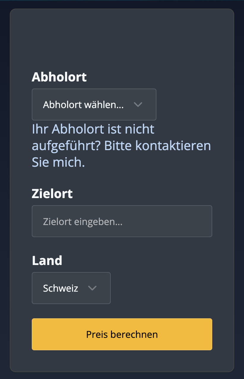 Ausschnitt Website App Buchungsformular mit App Gen von Webflow