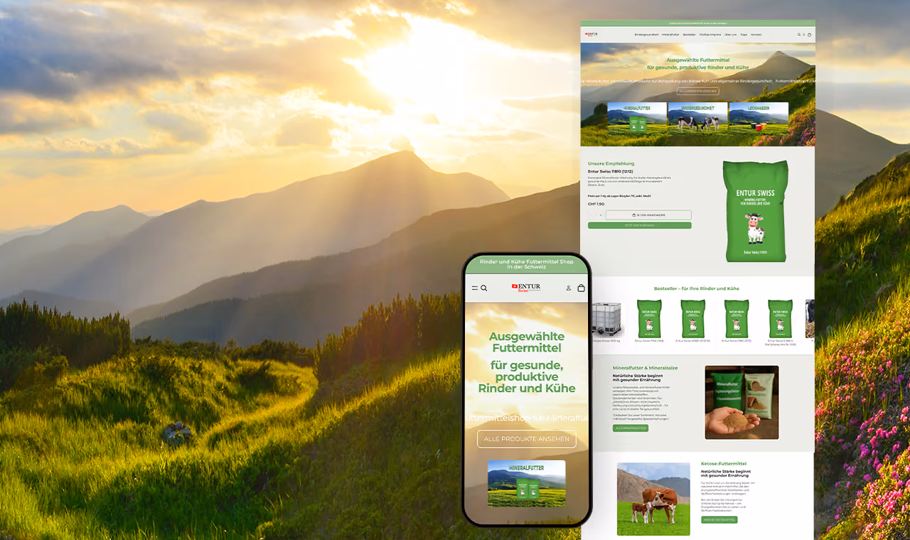 Portfolio Bild für Online Shop im Tierfutter-Bereich, mit Ausschnitt des Shop Designs