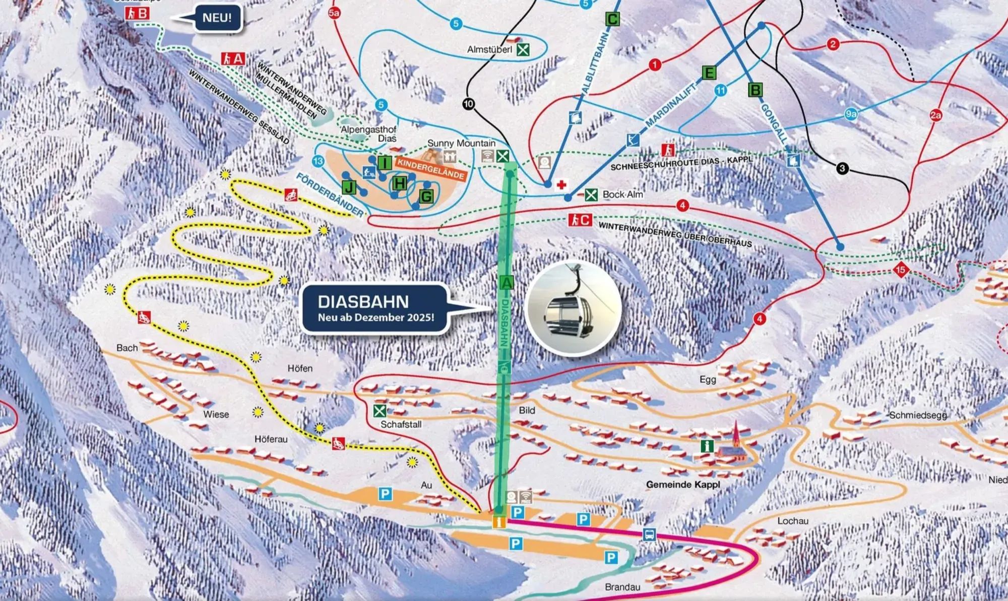 The renovated Diasbahn in Kappl (green)