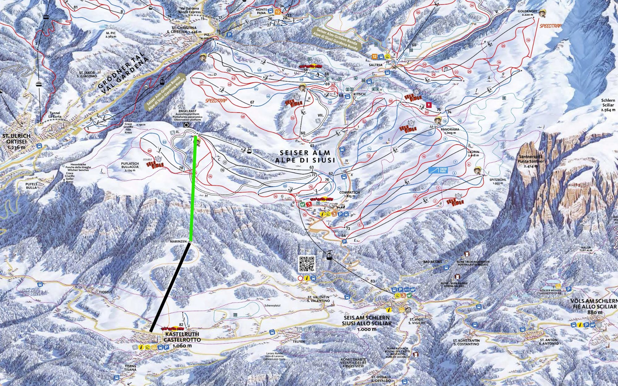 The new Marinzen gondola (black) and the planned extension (green)