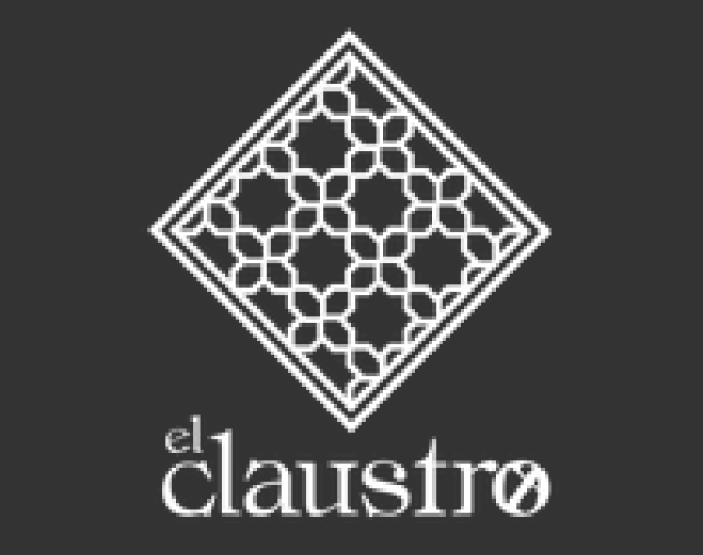 Logo with a decorative geometric diamond pattern above the text 'el claustro' on a black background.