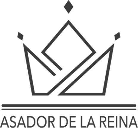 Black outline of a stylized crown above two horizontal lines and the text 'ASADOR DE LA REINA'.