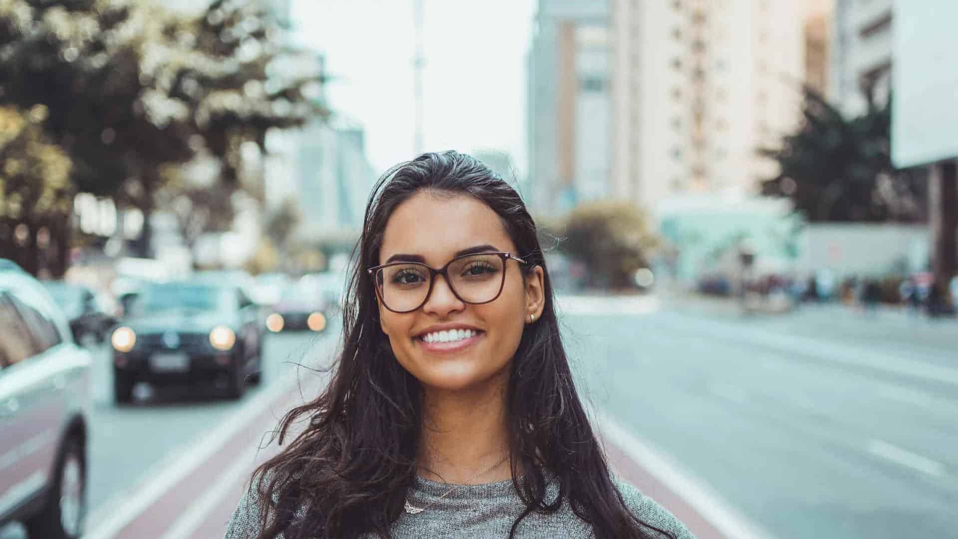 A girl in London who has had her teeth cleaned.
