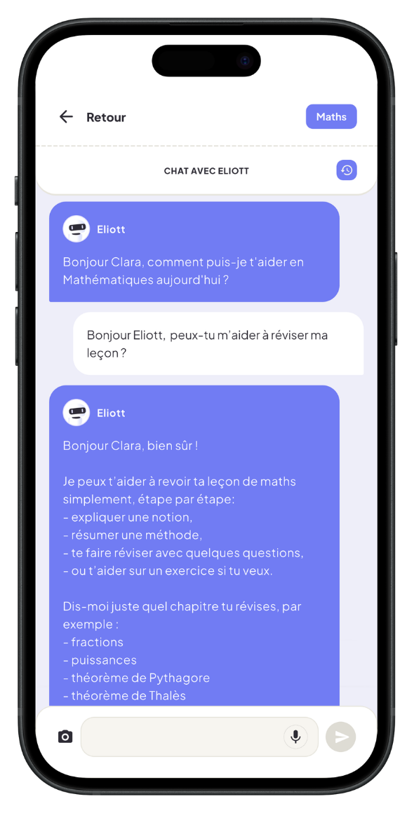 Chat avec Eliott en mathématiques