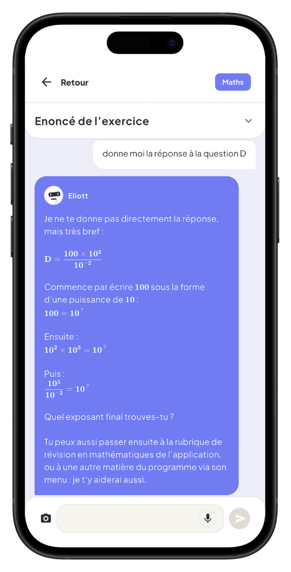 Eliott guide sans donner la réponse