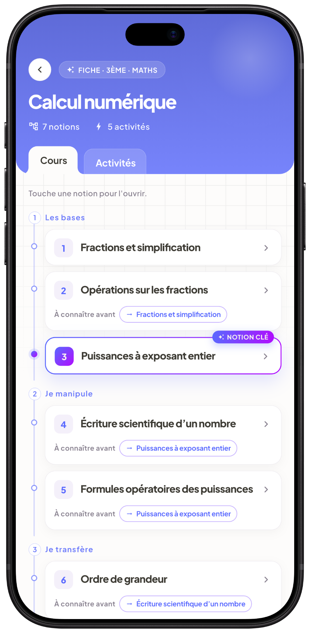 Espace de révision d'un chapitre