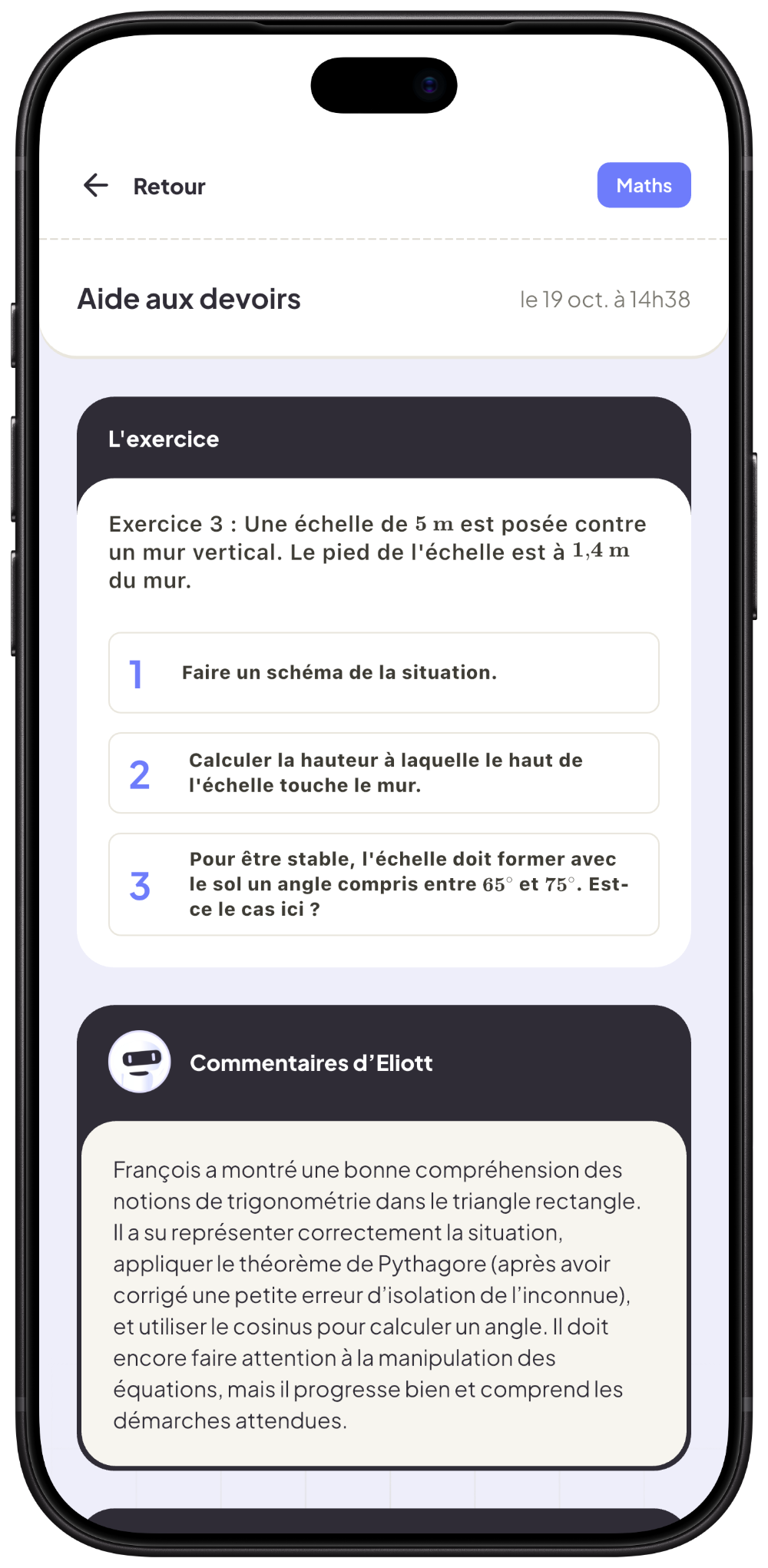 Retour qualitatif d'Eliott aux parents