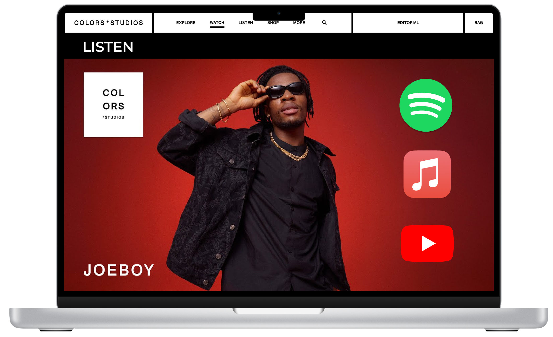colors x studios headshot with music streaming icons