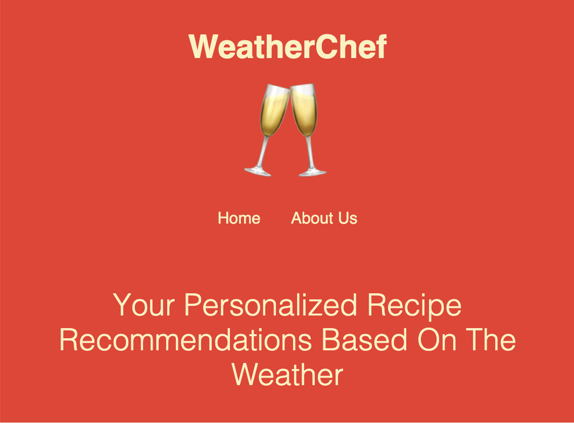 weather chef landing page with red background and yellow text
