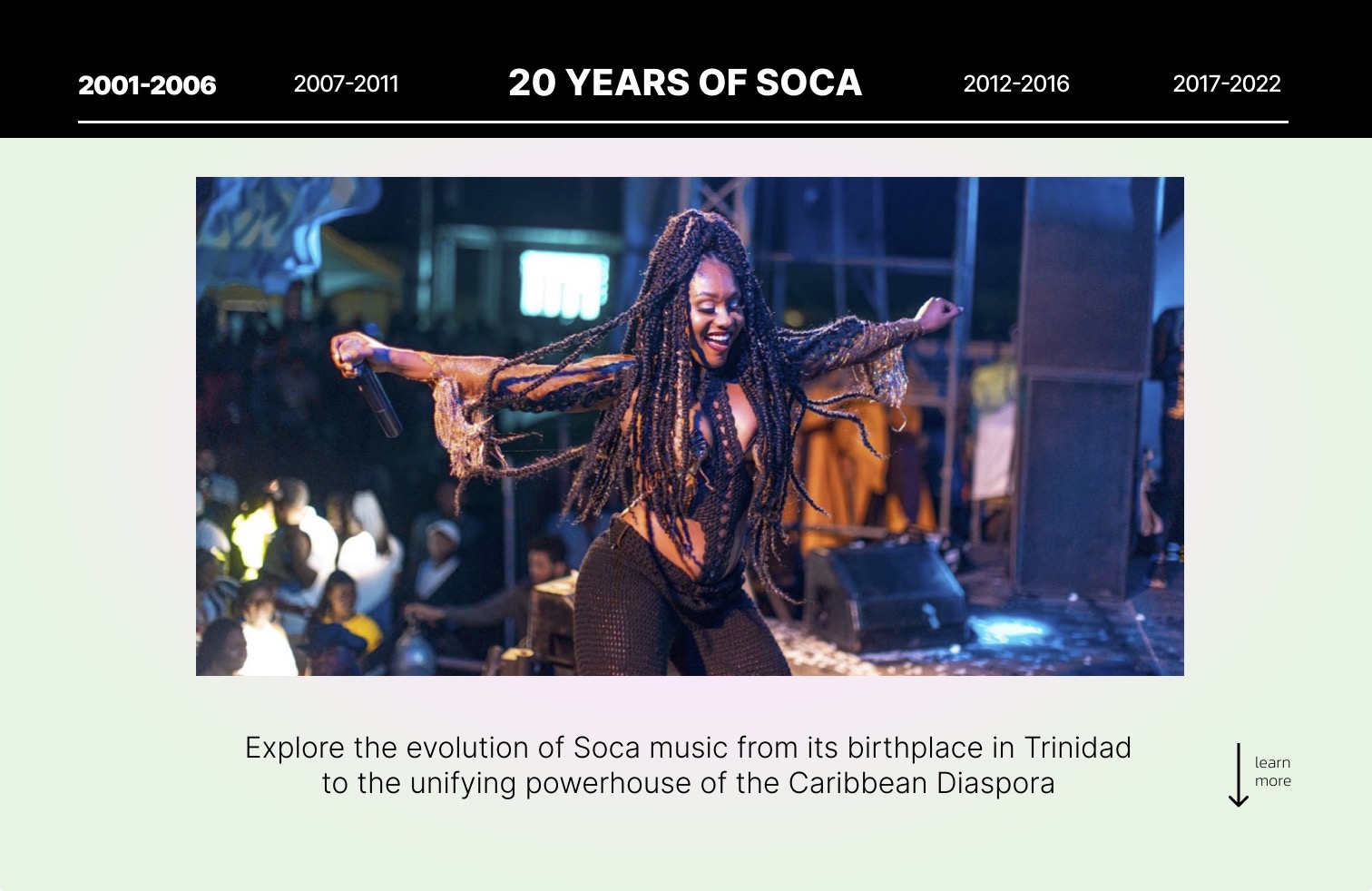 landing page for 20 Years of Soca