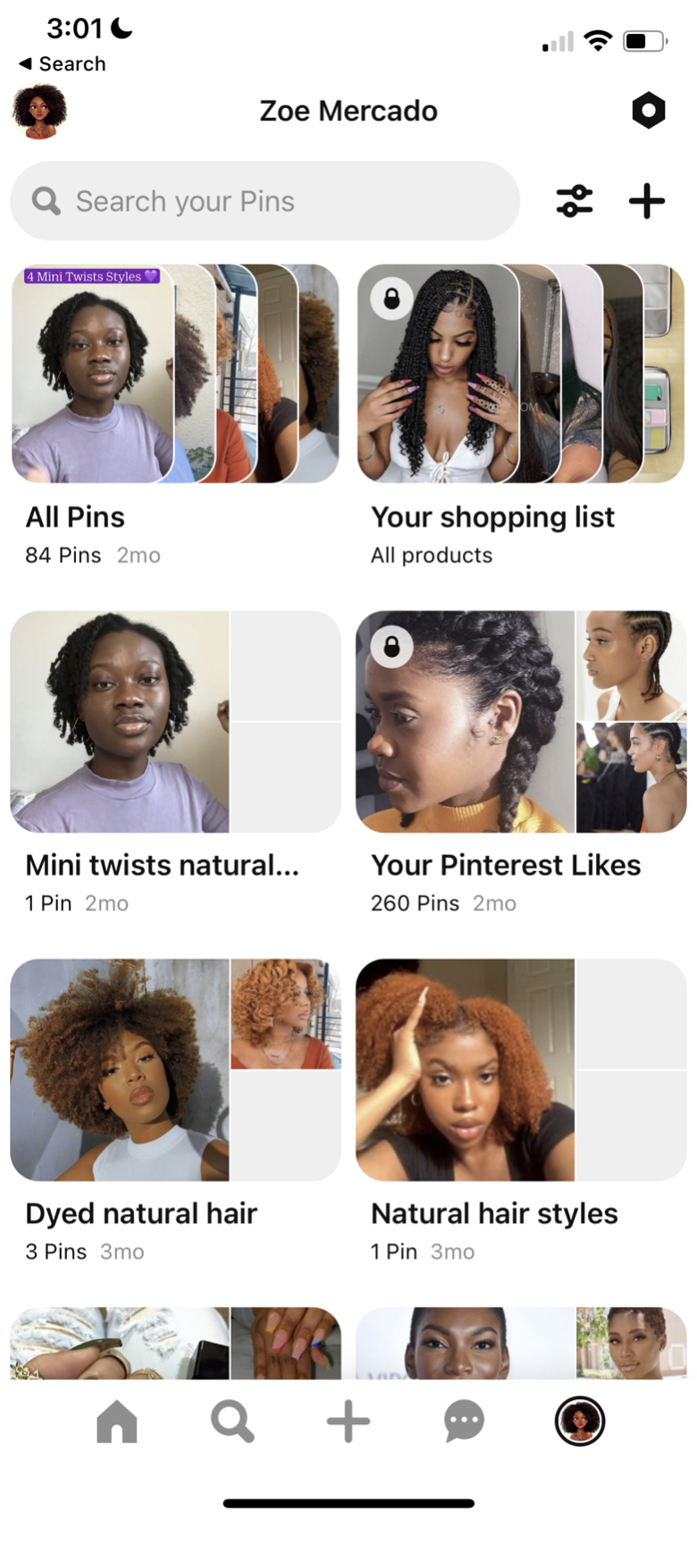 pinterest profile page