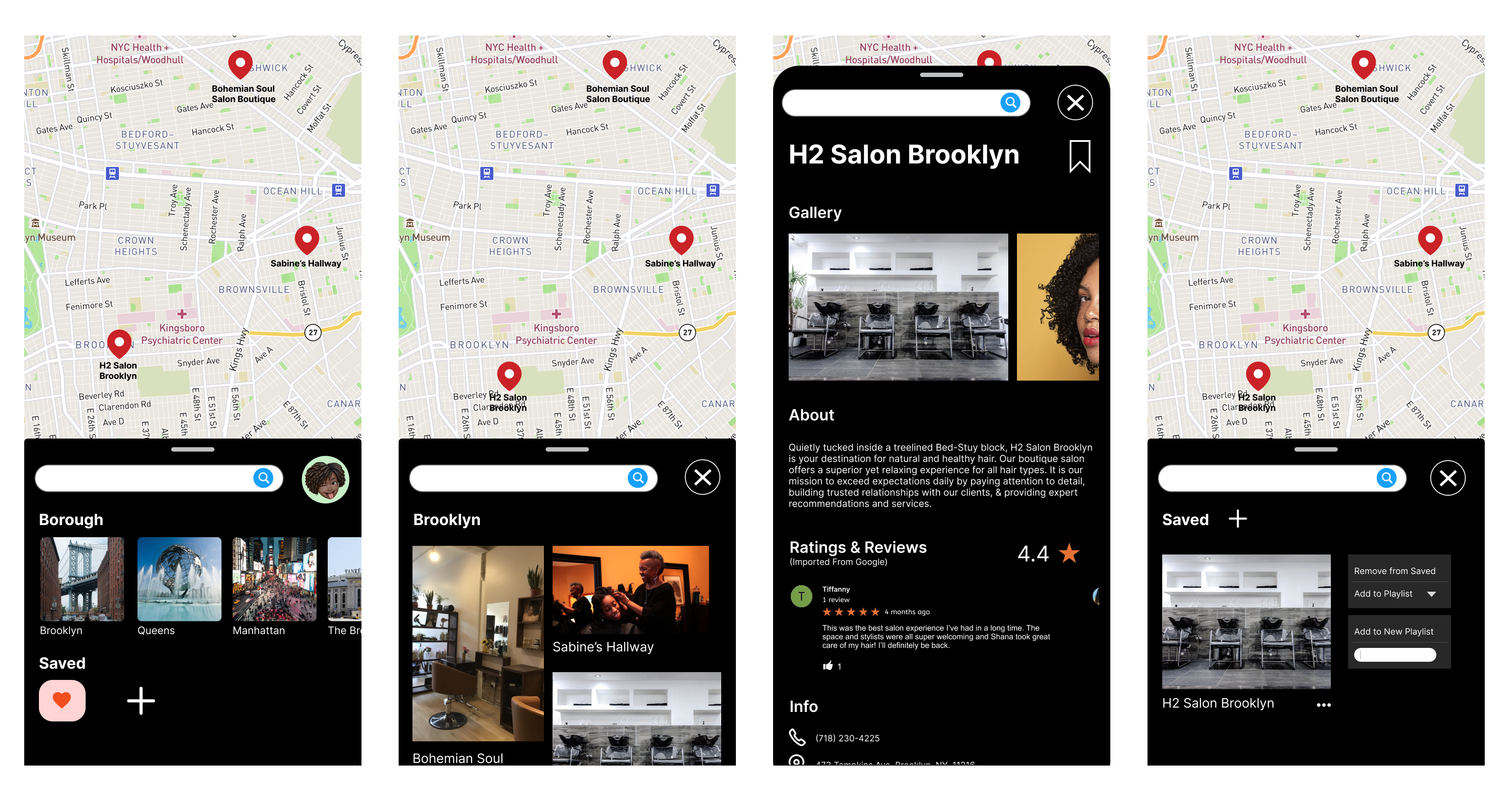 flow design once you click on a salon icon in the map interface