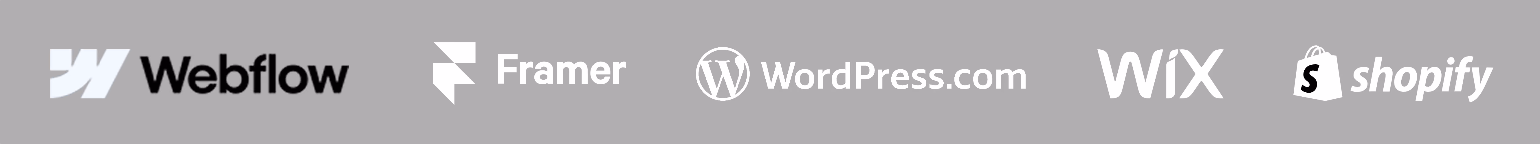 Liste von Webdesign Plattformen Anbieter, Webflow, WordPress, Framer, Wix und Shopify