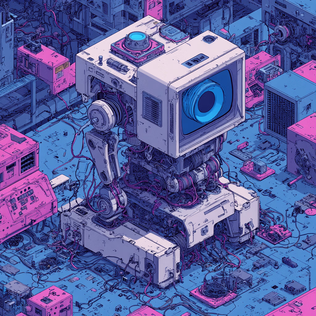 Illustration LLM-"Maschine", Roboter, der Daten durchsucht