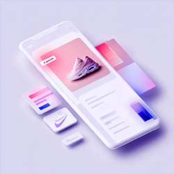 Illustration von einem Online Shop mobile Ansicht mit Kennzeichnung von KI/generierten Inhalten