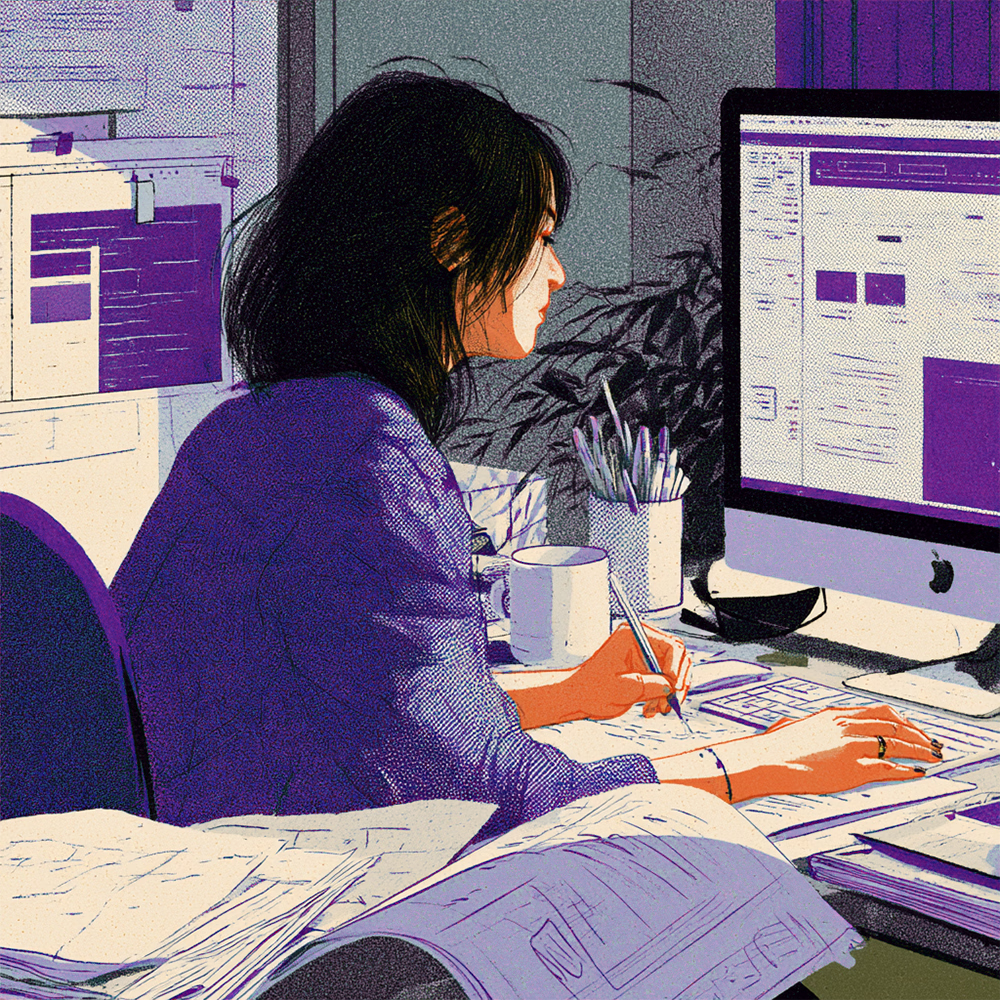 Illustration einer Webdesignerin bei der Arbeit