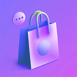 Einkaufstasche mit Sprach-Emoji, das Online Shopping illustriert