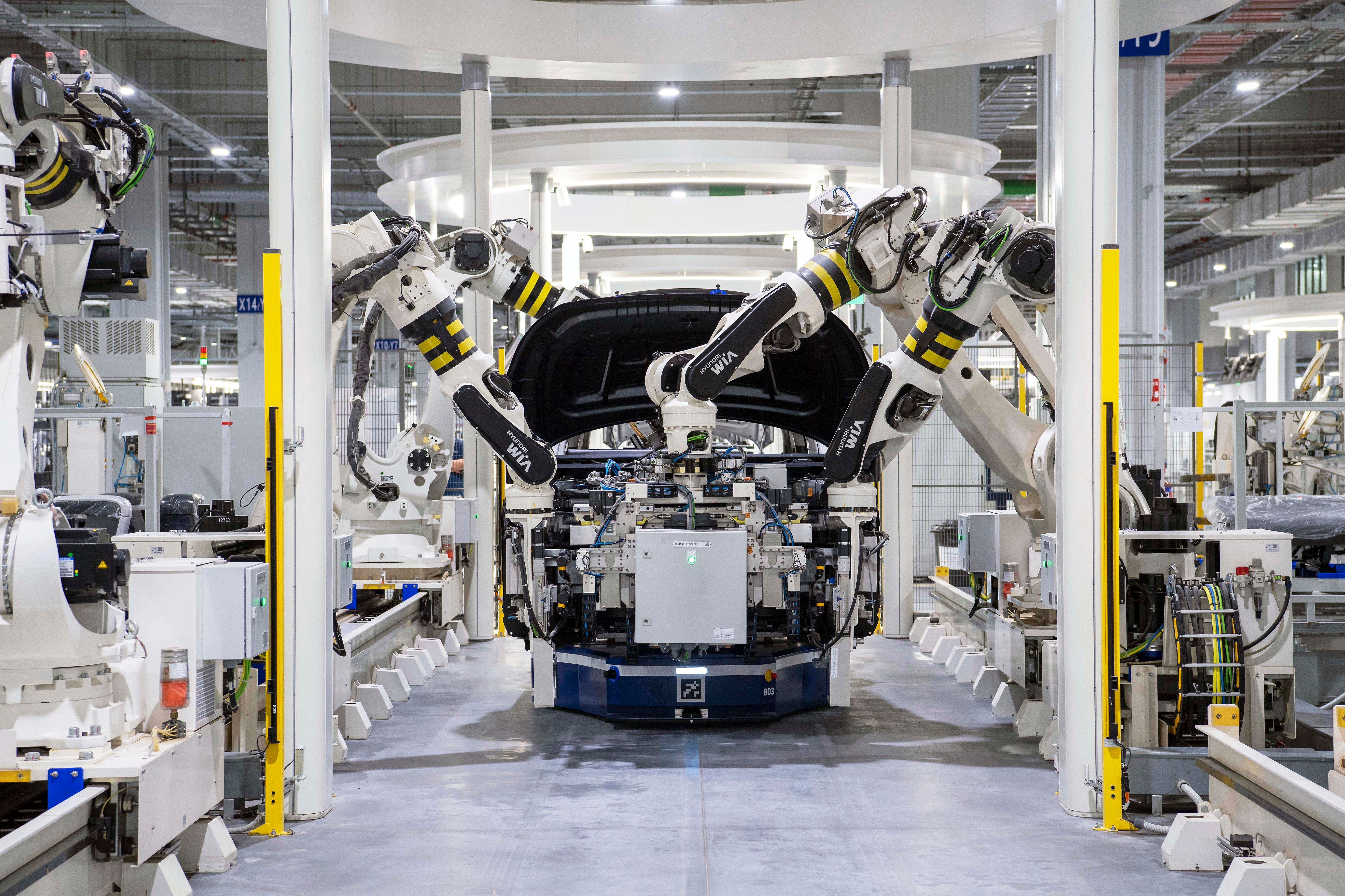 Car assembly on a modern automotive production line