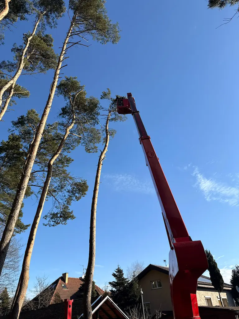 Prace dekarskie z podnośnika koszowego realizowane przez firmę Lift Up w okolicach Poznania