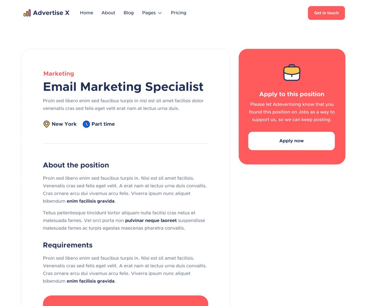 Job Single - Advertise X Webflow Template