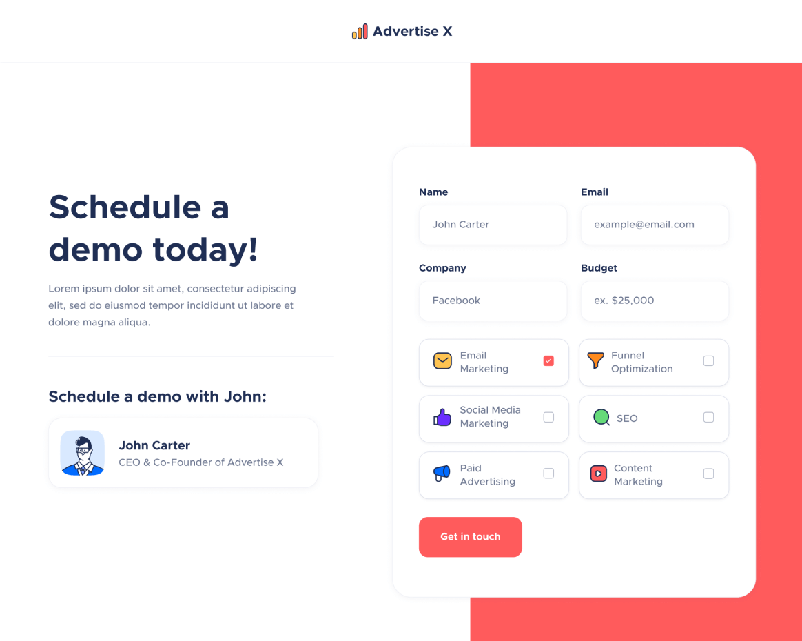 Schedule a Demo - Advertise X Webflow Template