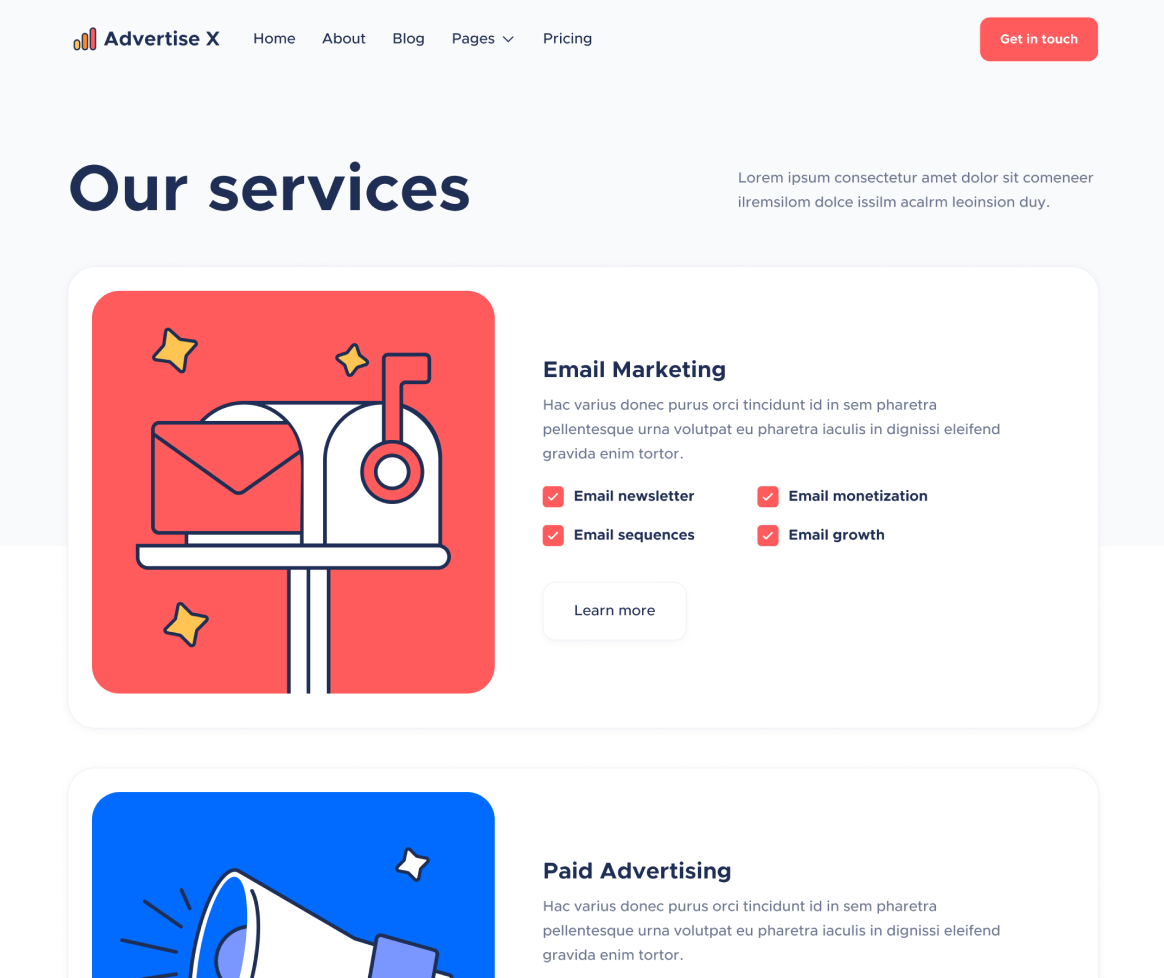 Services V2 - Advertise X Webflow Template