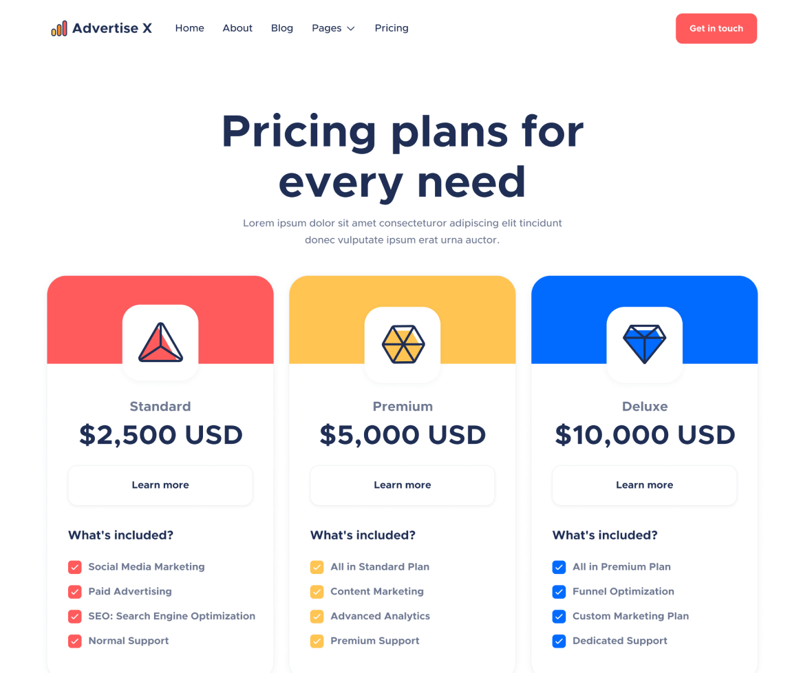 Package Single - Advertise X Webflow Template