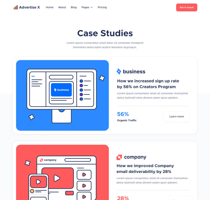 Case Studies Page - Advertise X Webflow Template