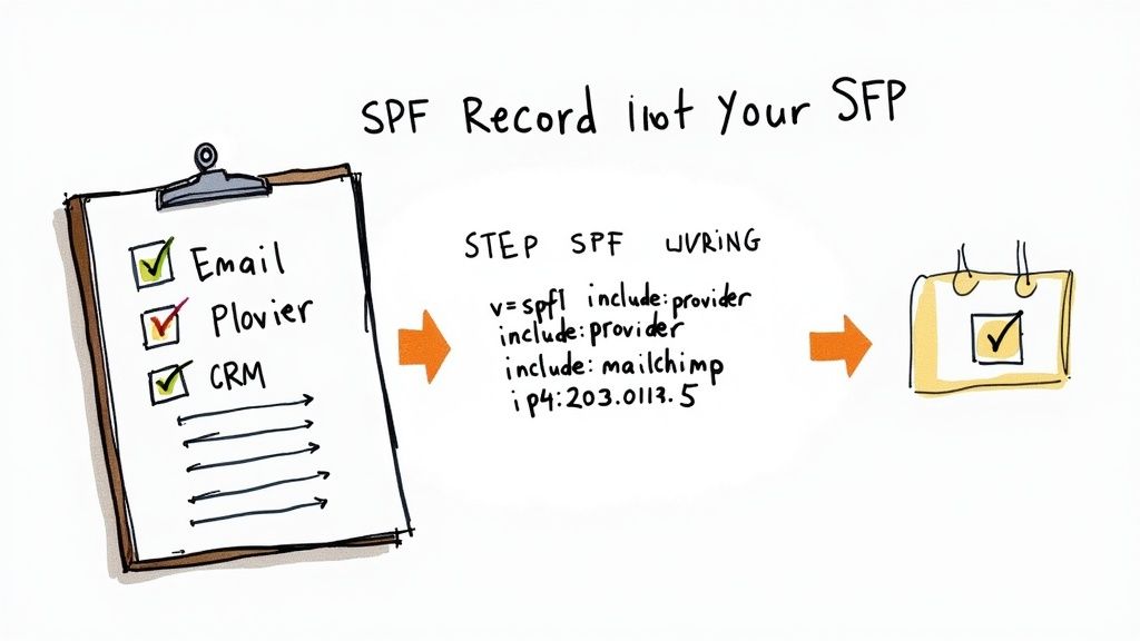 A person at a desk organizing cards, symbolizing the process of inventorying email sending services to create an SPF record.