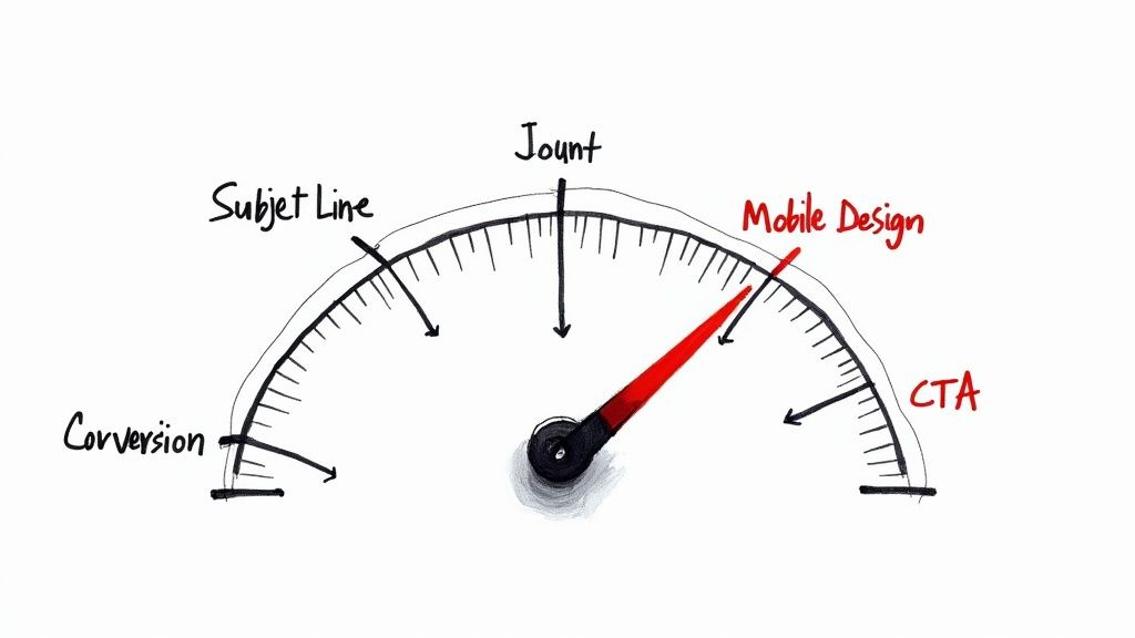 Control levers on a dashboard, representing email marketing optimization